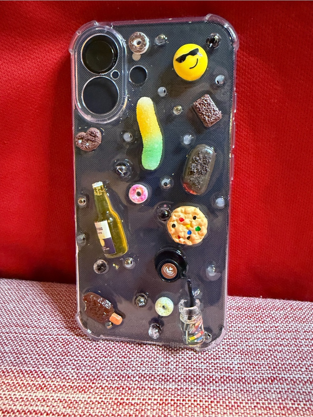 Clear Decorative Snack Charm Phone Case - Black Back